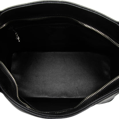 Second hand Chanel Vintage Medallion Caviar Leather Quilted Tote Handbag Black - Tabita Bags