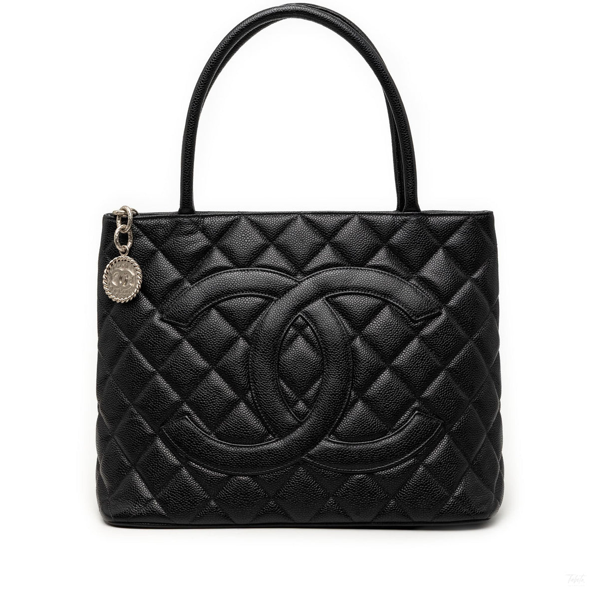 Second hand Chanel Vintage Medallion Caviar Leather Quilted Tote Handbag Black - Tabita Bags