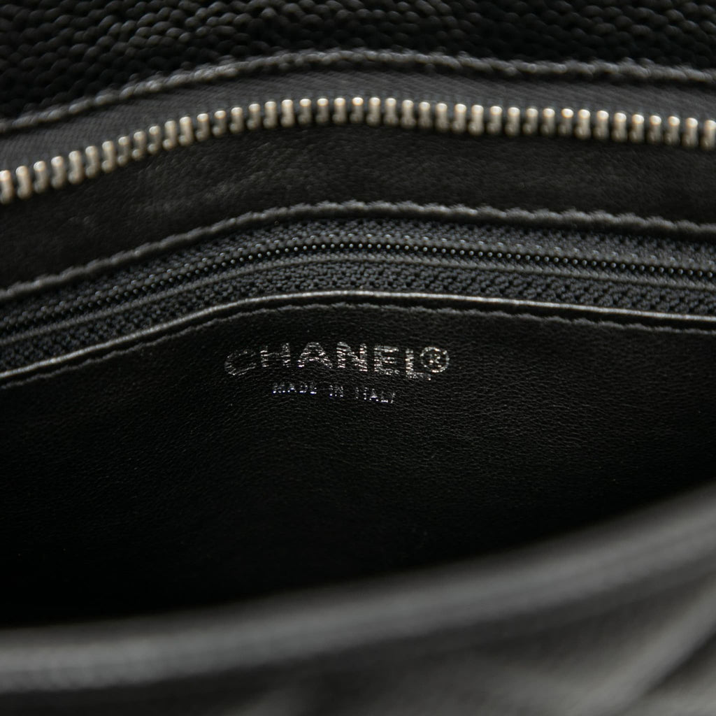 Second hand Chanel Vintage Medallion Caviar Leather Quilted Tote Handbag Black - Tabita Bags