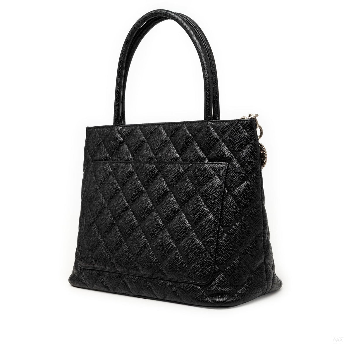 Second hand Chanel Vintage Medallion Caviar Leather Quilted Tote Handbag Black - Tabita Bags