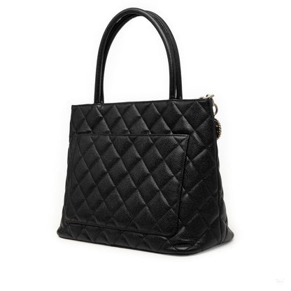 Second hand Chanel Vintage Medallion Caviar Leather Quilted Tote Handbag Black - Tabita Bags