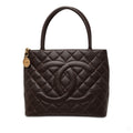 Second hand Chanel Vintage Medallion Caviar Leather Quilted Tote Handbag Brown - Tabita Bags