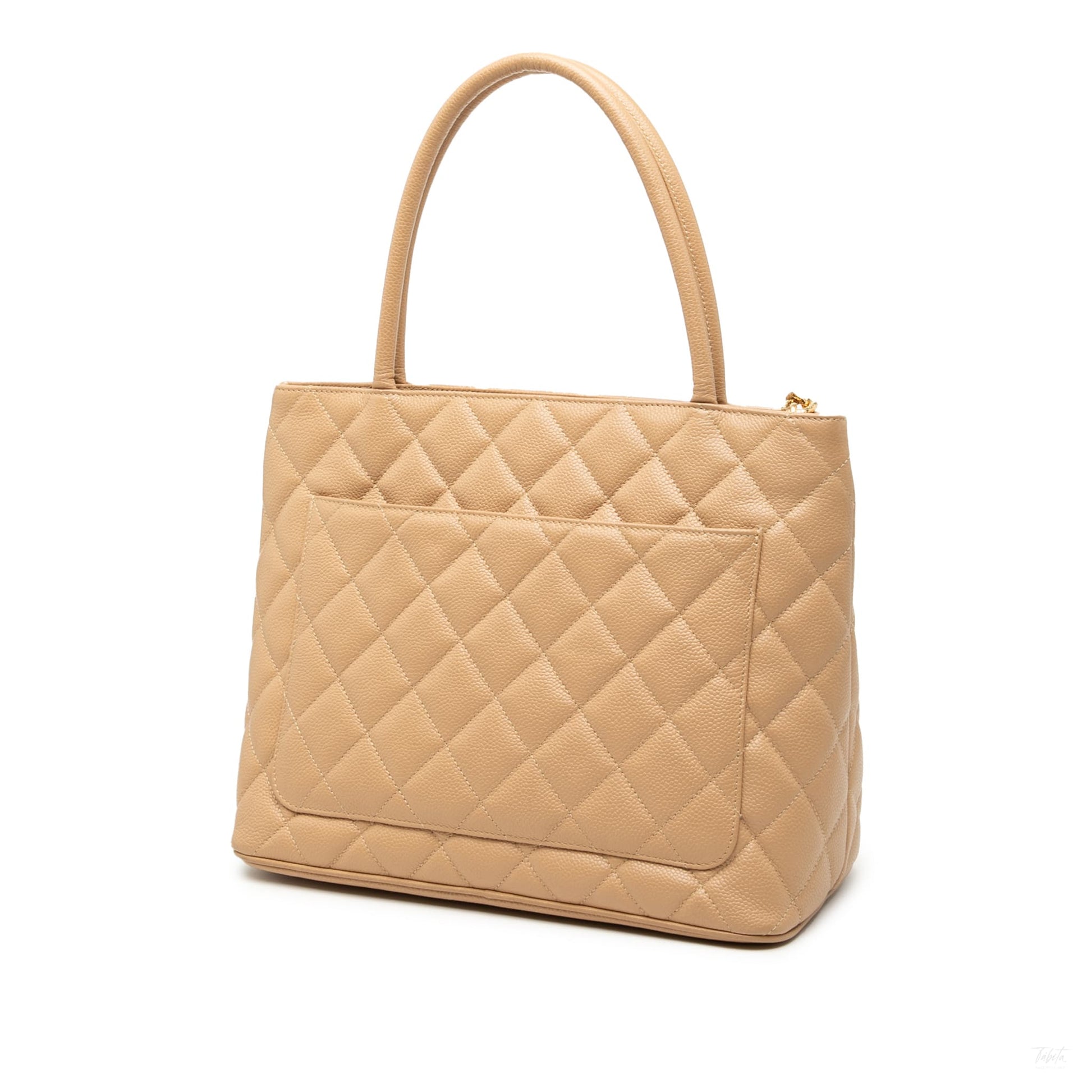 Second hand Chanel Vintage Medallion Caviar Leather Quilted Tote Handbag Brown - Tabita Bags