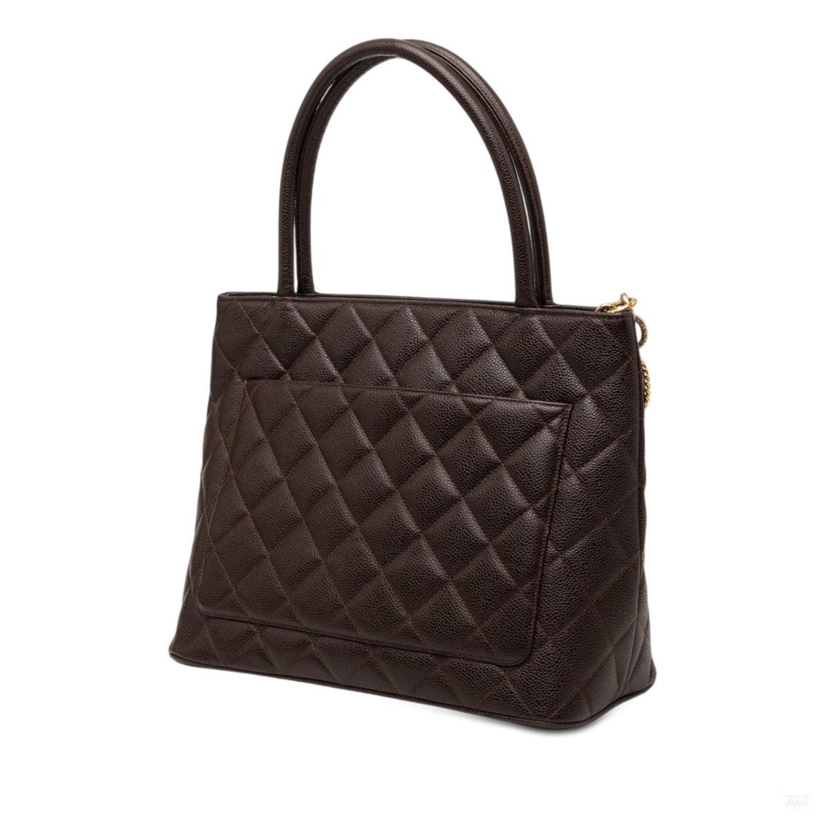 Second hand Chanel Vintage Medallion Caviar Leather Quilted Tote Handbag Brown - Tabita Bags