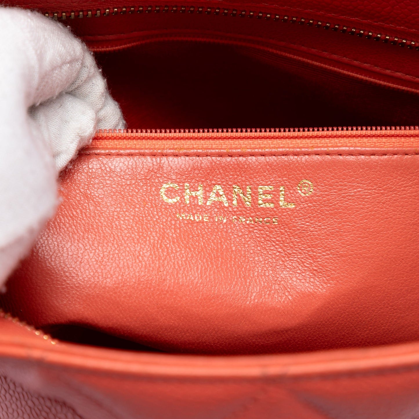 Second hand Chanel Vintage Medallion Caviar Leather Quilted Tote Handbag Orange - Tabita Bags