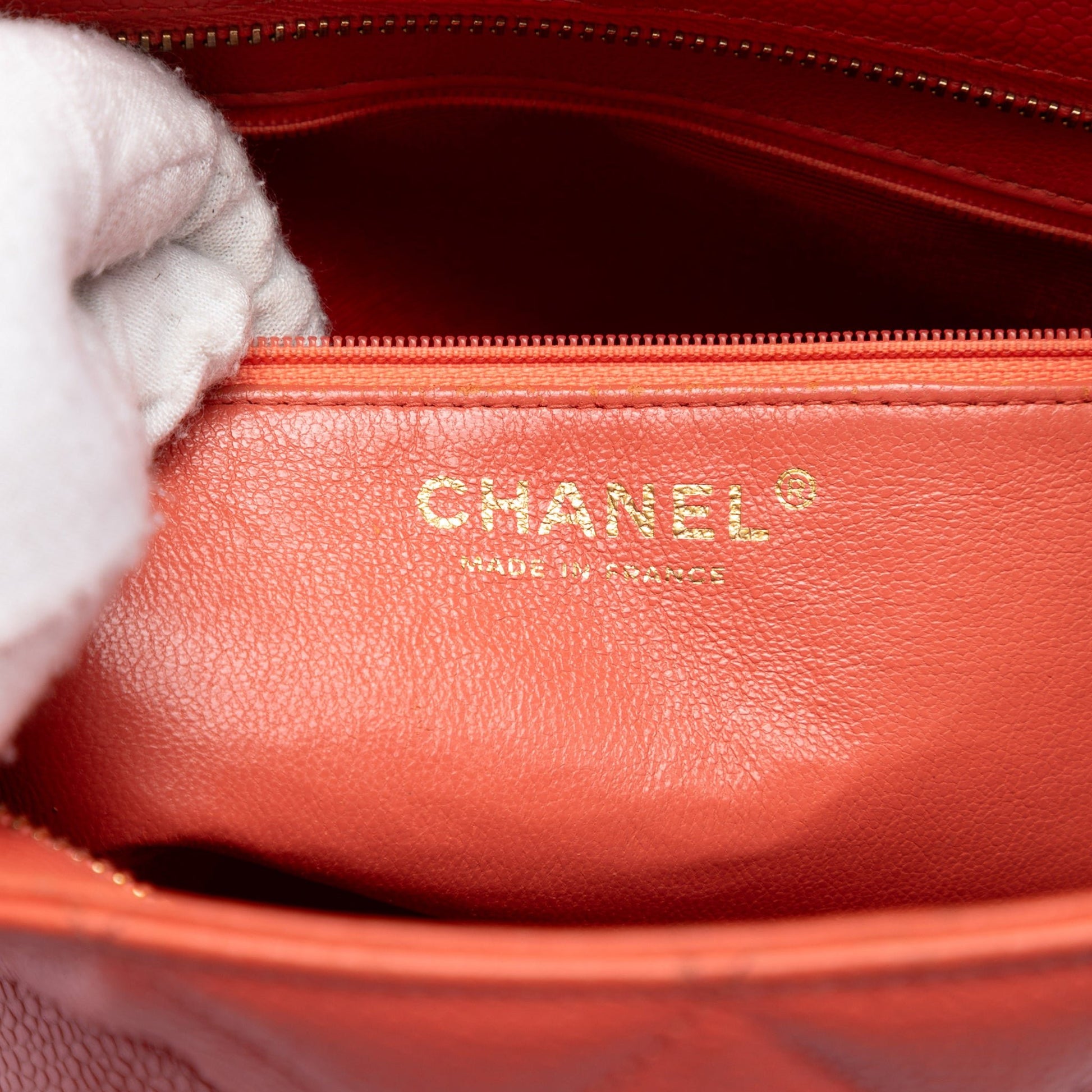 Second hand Chanel Vintage Medallion Caviar Leather Quilted Tote Handbag Orange - Tabita Bags