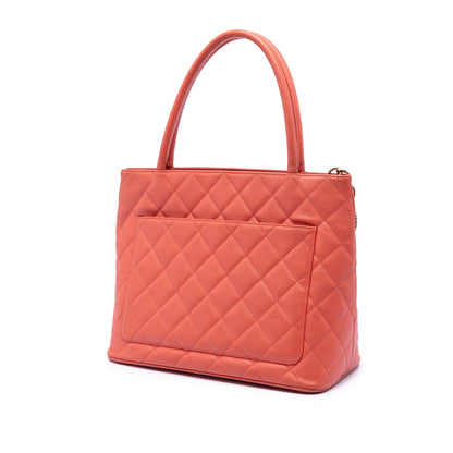 Second hand Chanel Vintage Medallion Caviar Leather Quilted Tote Handbag Orange - Tabita Bags