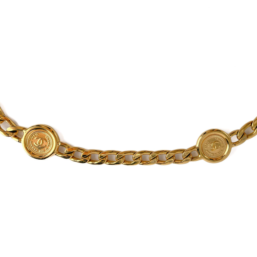 Second hand Chanel Vintage Medallion Metal Reversible Chain Belt 75 Gold - Tabita Bags