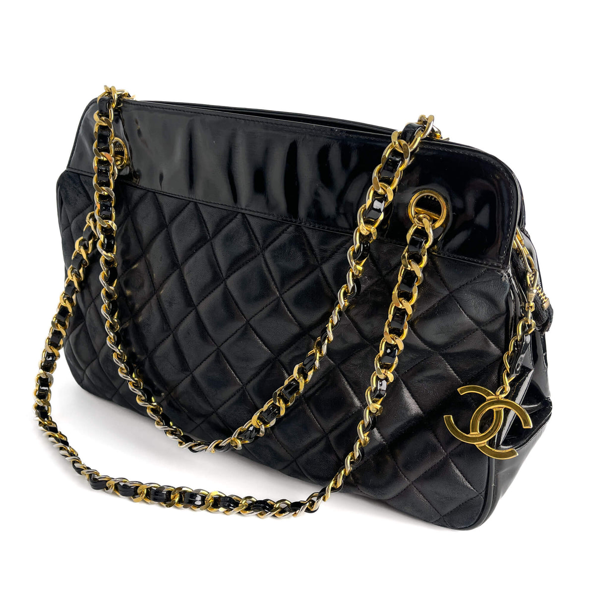 Second hand Chanel Vintage Shoulder Quilted Lambskin Trunk Handbag Black - Tabita Bags