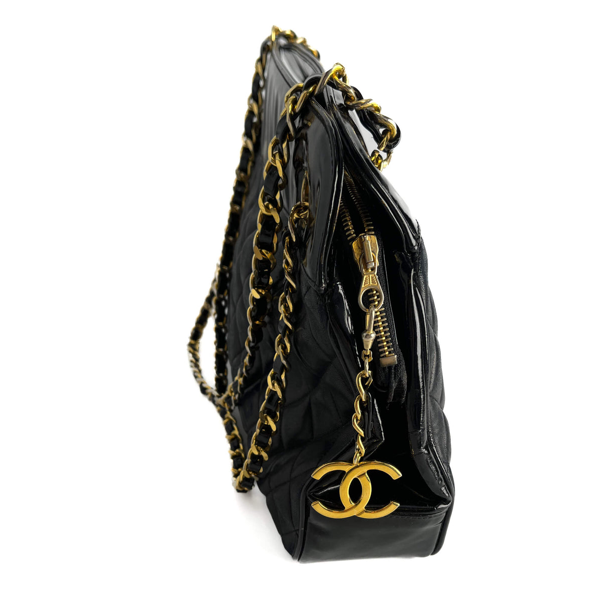 Second hand Chanel Vintage Shoulder Quilted Lambskin Trunk Handbag Black - Tabita Bags