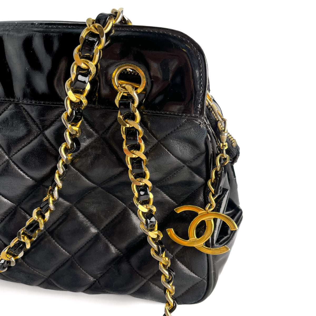 Second hand Chanel Vintage Shoulder Quilted Lambskin Trunk Handbag Black - Tabita Bags