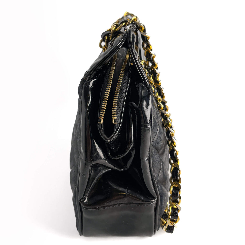 Second hand Chanel Vintage Shoulder Quilted Lambskin Trunk Handbag Black - Tabita Bags