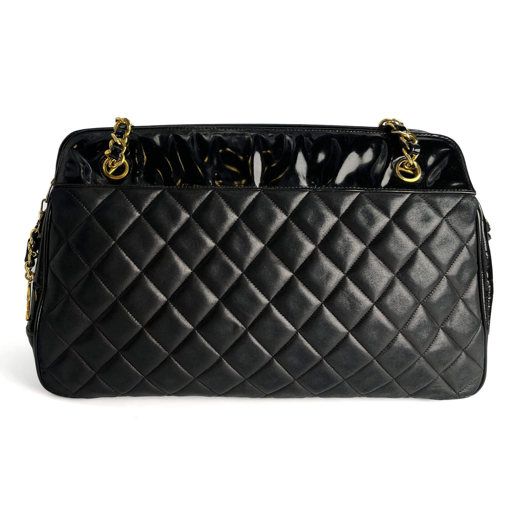 Second hand Chanel Vintage Shoulder Quilted Lambskin Trunk Handbag Black - Tabita Bags