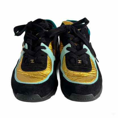 Second hand Chanel Wmns Suede Sneakers 38 Turquoise & Gold - Tabita Bags
