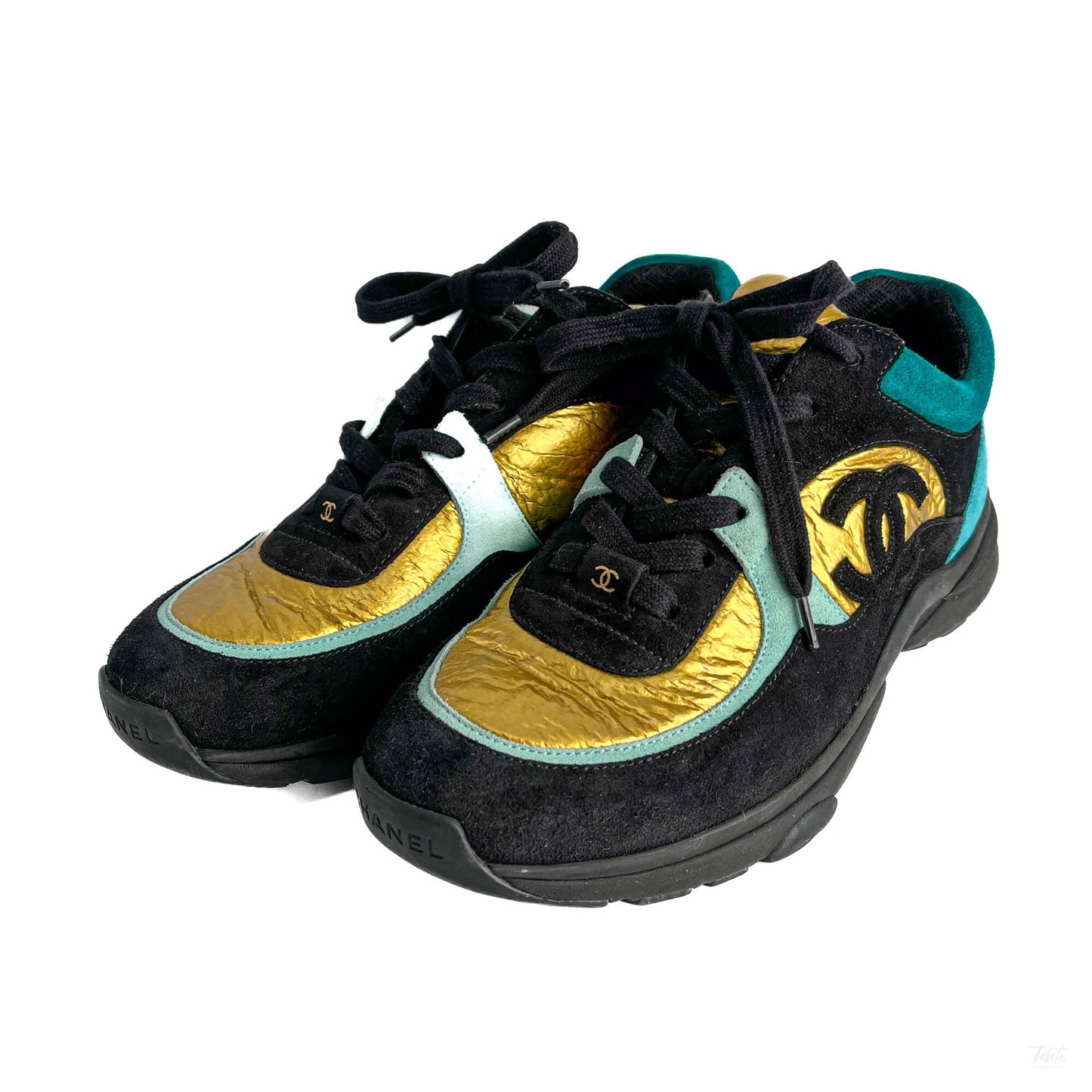 Second hand Chanel Wmns Suede Sneakers 38 Turquoise & Gold - Tabita Bags