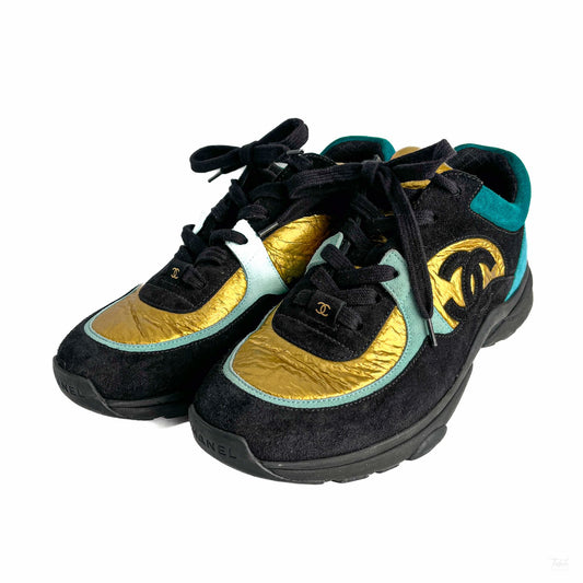 Second hand Chanel Wmns Suede Sneakers 38 Turquoise & Gold - Tabita Bags