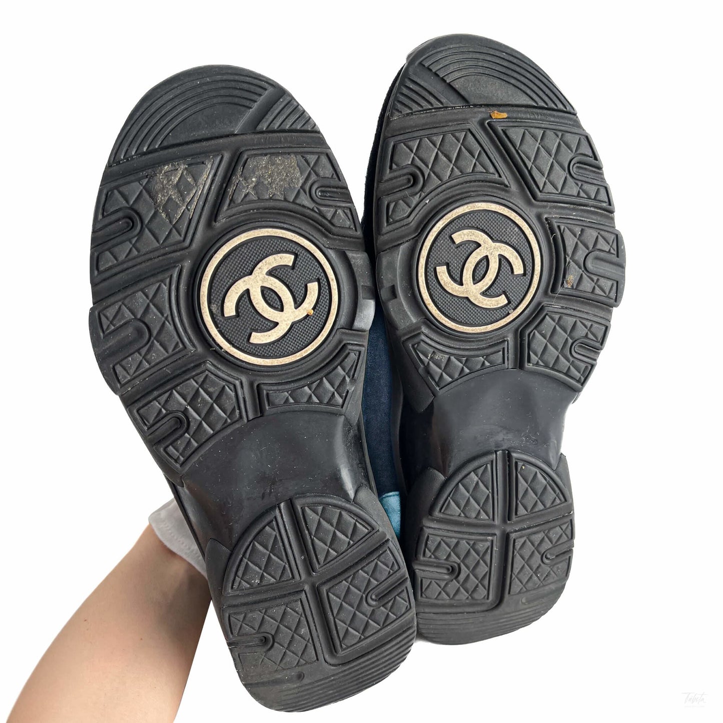 Second hand Chanel Wmns Suede Sneakers 38 Turquoise & Gold - Tabita Bags