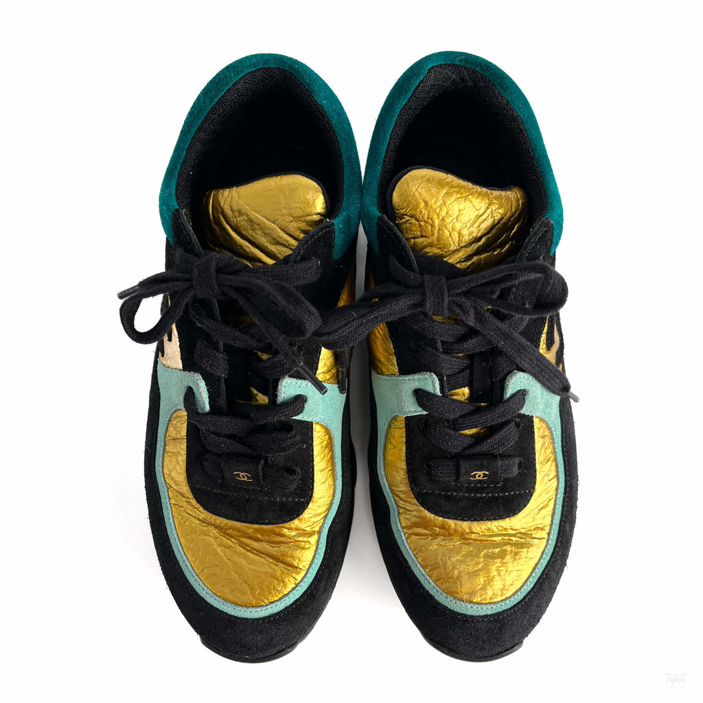 Second hand Chanel Wmns Suede Sneakers 38 Turquoise & Gold - Tabita Bags