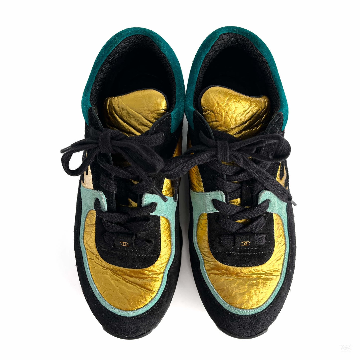 Second hand Chanel Wmns Suede Sneakers 38 Turquoise & Gold - Tabita Bags