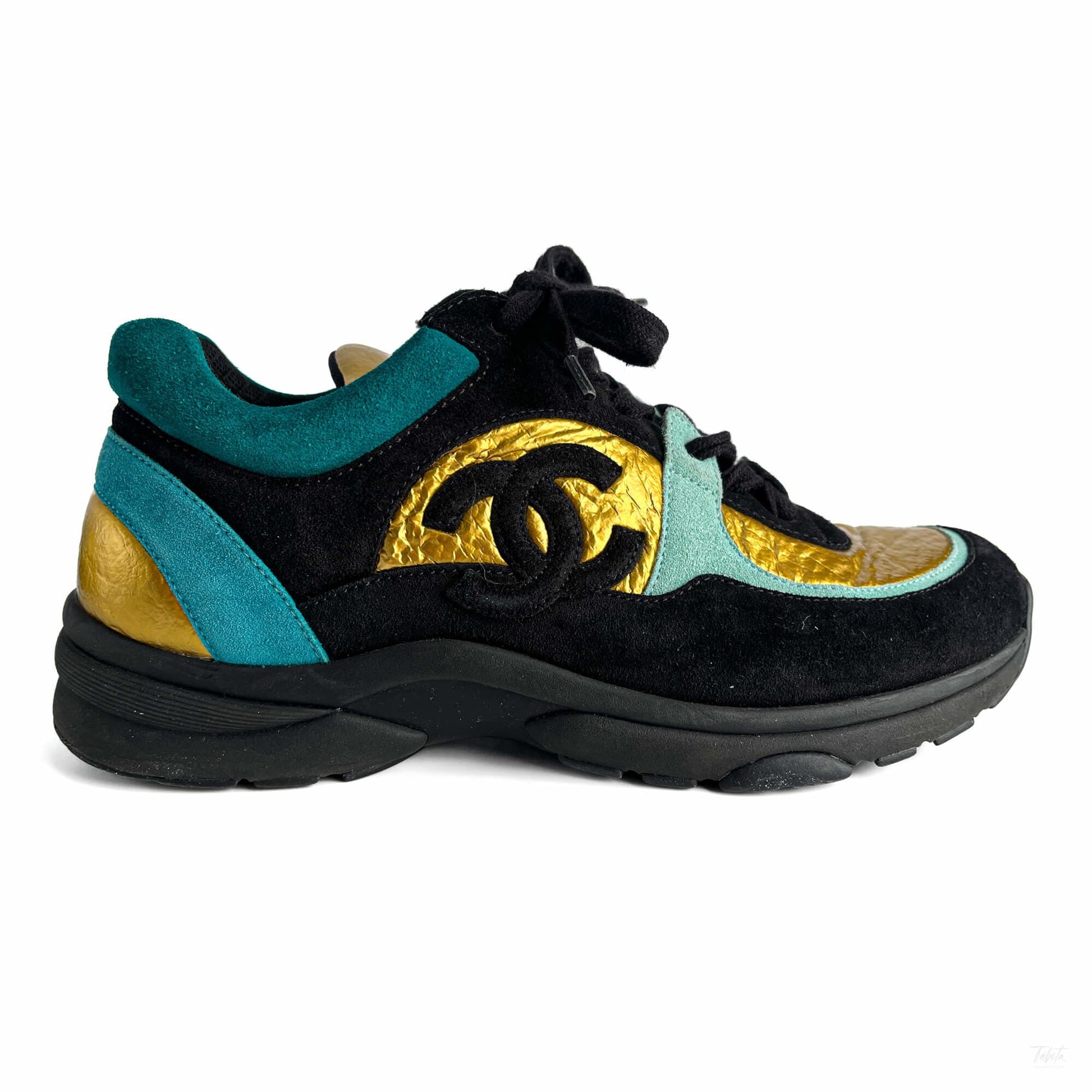 Second hand Chanel Wmns Suede Sneakers 38 Turquoise & Gold - Tabita Bags