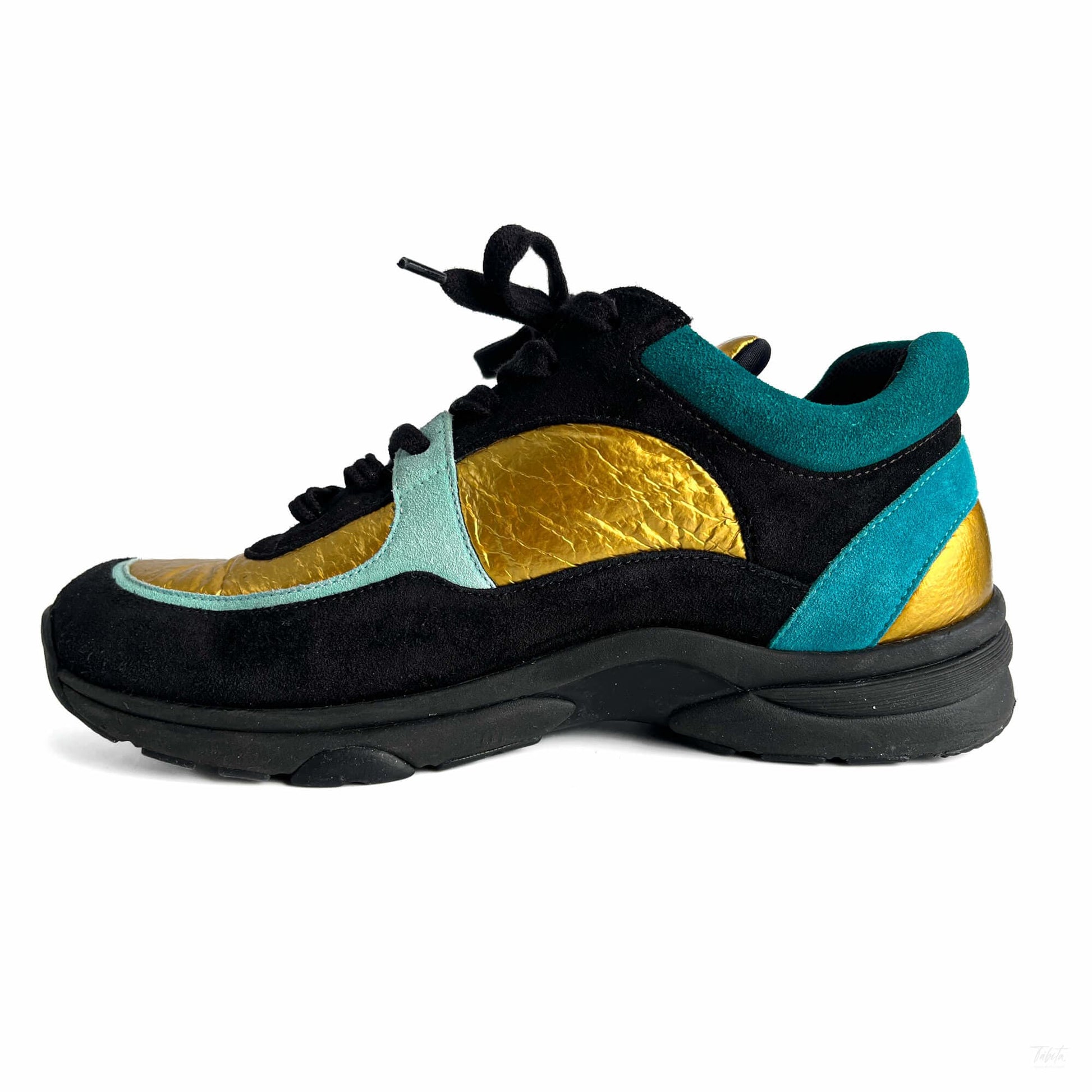 Second hand Chanel Wmns Suede Sneakers 38 Turquoise & Gold - Tabita Bags