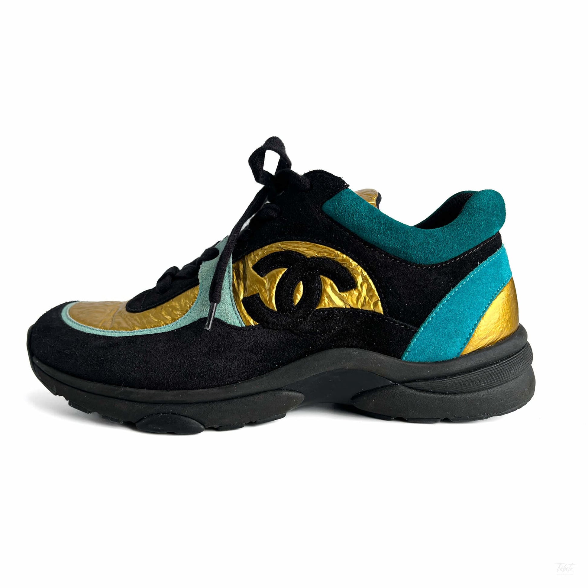 Second hand Chanel Wmns Suede Sneakers 38 Turquoise & Gold - Tabita Bags