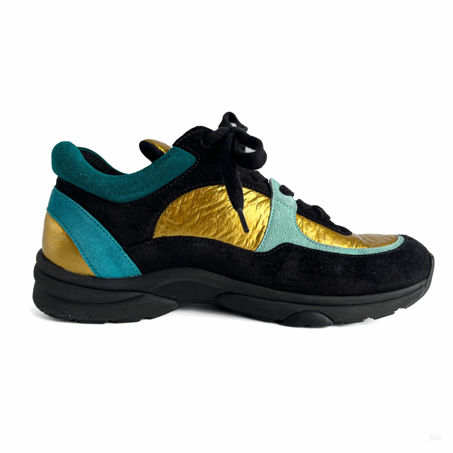 Second hand Chanel Wmns Suede Sneakers 38 Turquoise & Gold - Tabita Bags