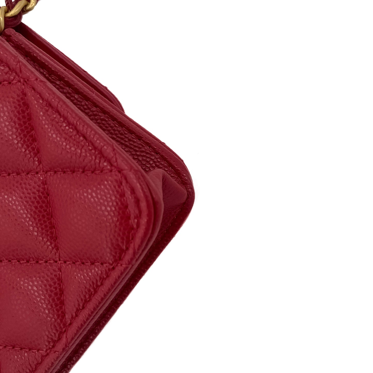 Second hand Chanel WOC Camellia Quilted Caviar Leather Flap Bag Red - Tabita Bags