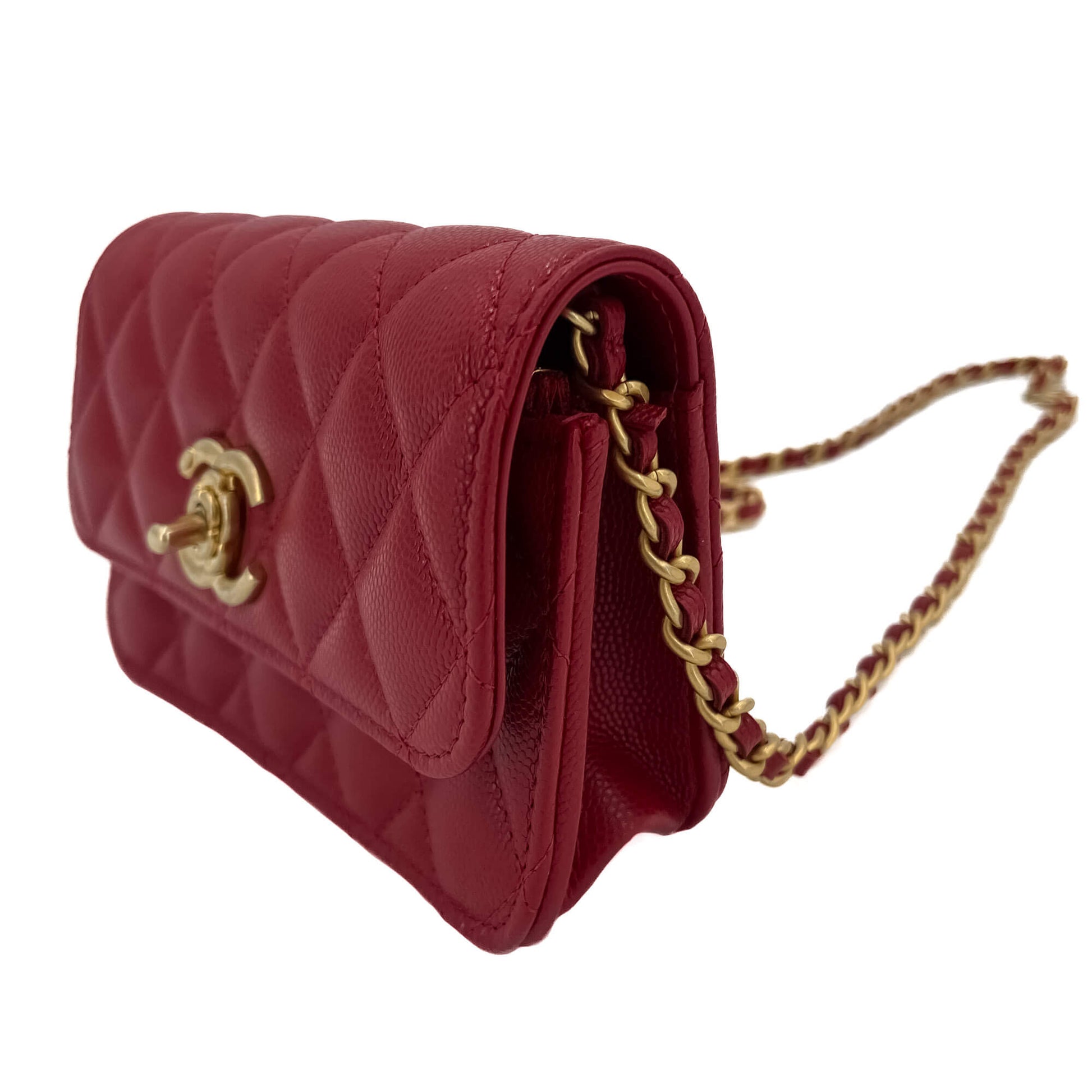 Second hand Chanel WOC Camellia Quilted Caviar Leather Flap Bag Red - Tabita Bags