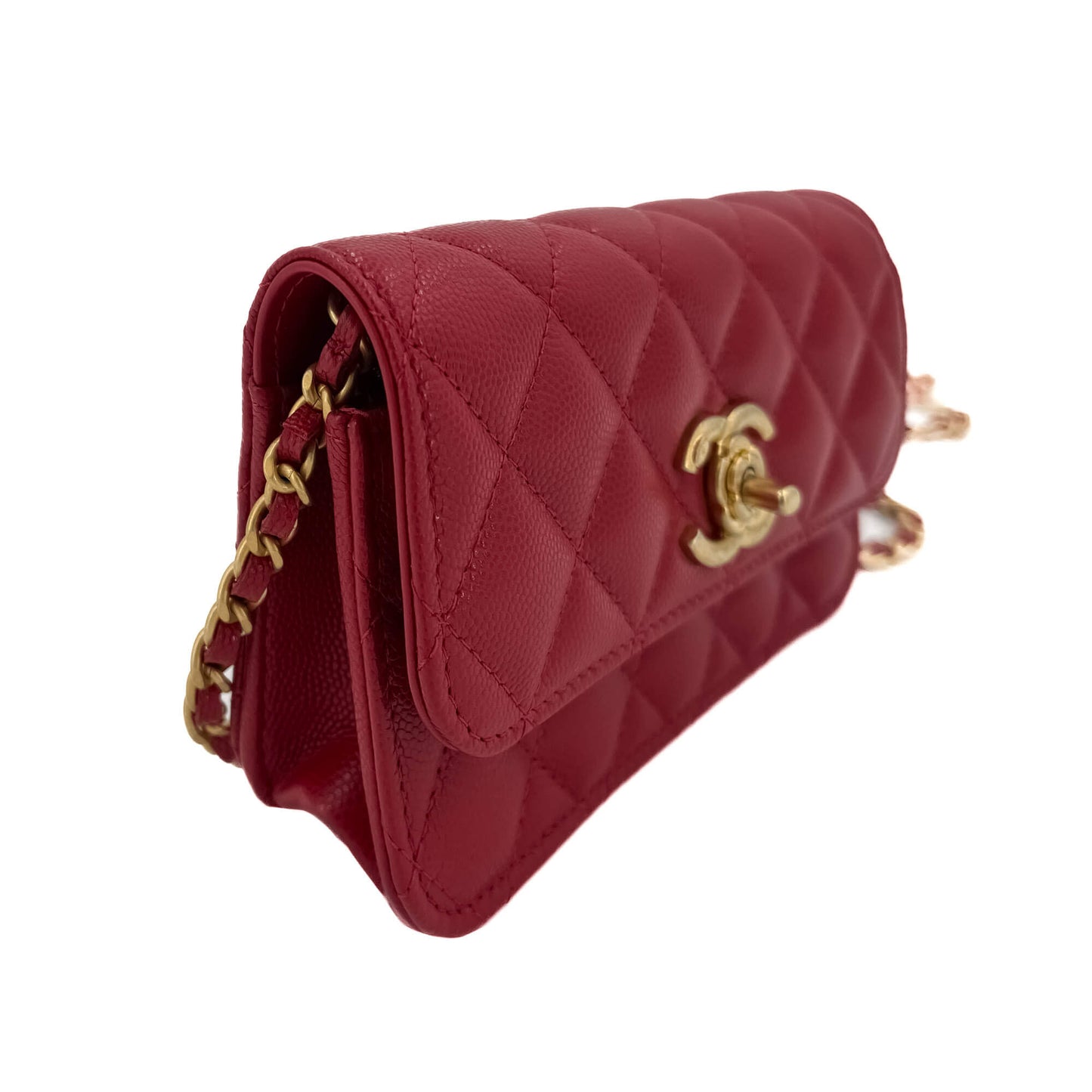 Second hand Chanel WOC Camellia Quilted Caviar Leather Flap Bag Red - Tabita Bags