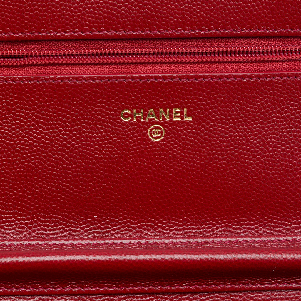 Second hand Chanel WOC Caviar Leather Golden Class Quilted Flap Crossbody Red - Tabita Bags