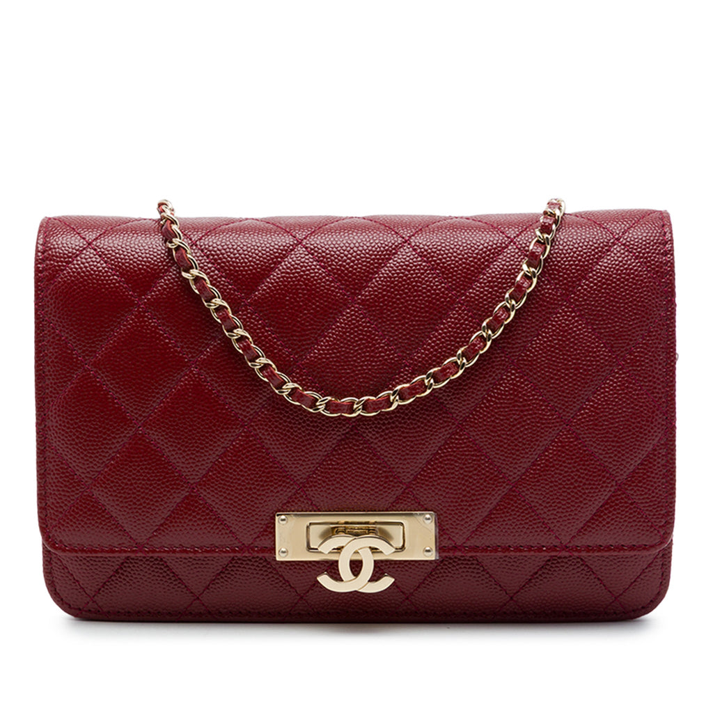 Second hand Chanel WOC Caviar Leather Golden Class Quilted Flap Crossbody Red - Tabita Bags