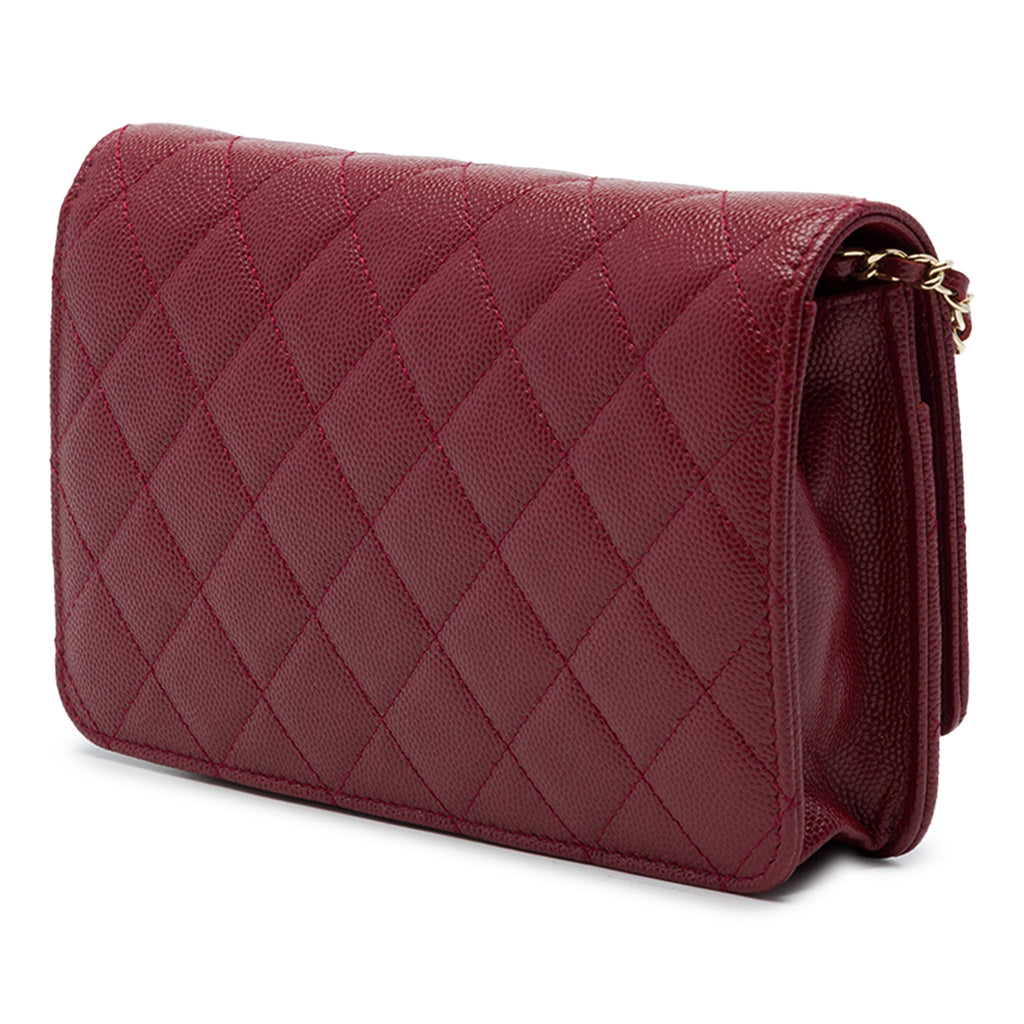 Second hand Chanel WOC Caviar Leather Golden Class Quilted Flap Crossbody Red - Tabita Bags
