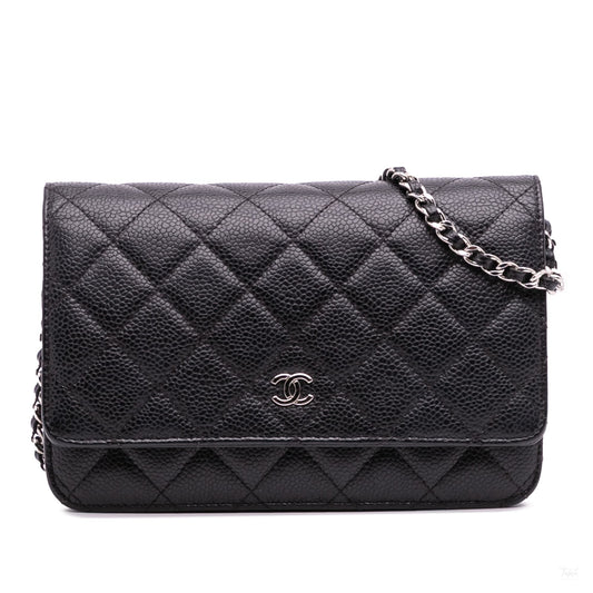 Second hand Chanel WOC Caviar Leather Quilted Flap Crossbody Black - Tabita Bags