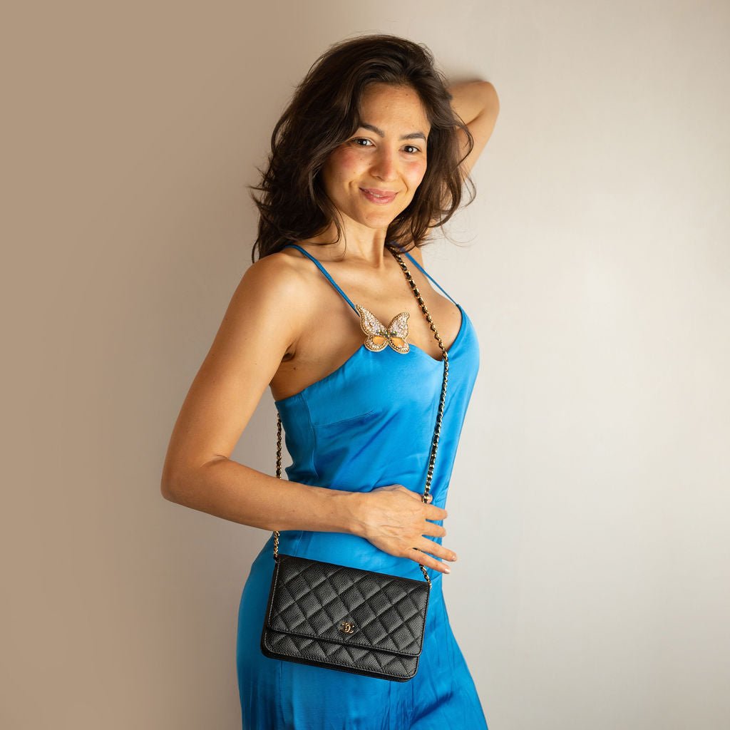 Second hand Chanel WOC Caviar Leather Quilted Flap Crossbody Black - Tabita Bags