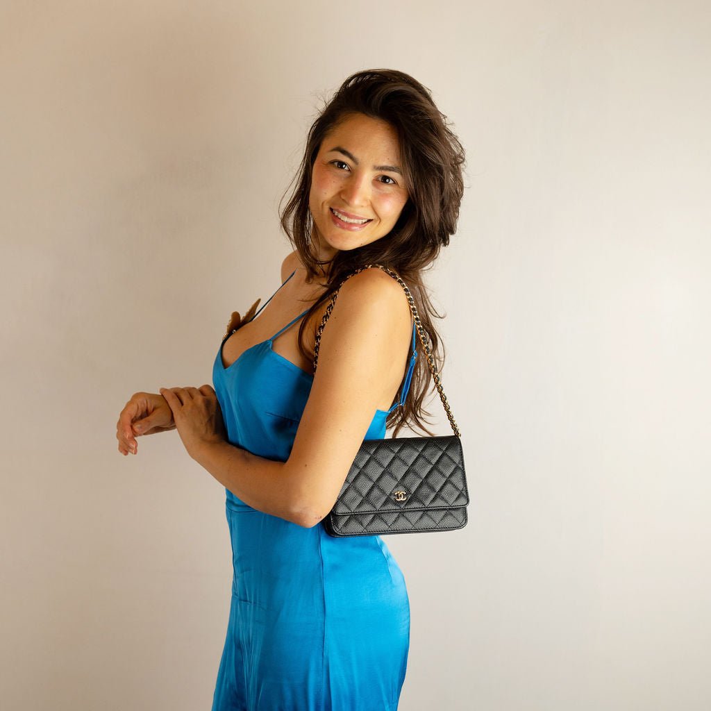Second hand Chanel WOC Caviar Leather Quilted Flap Crossbody Black - Tabita Bags