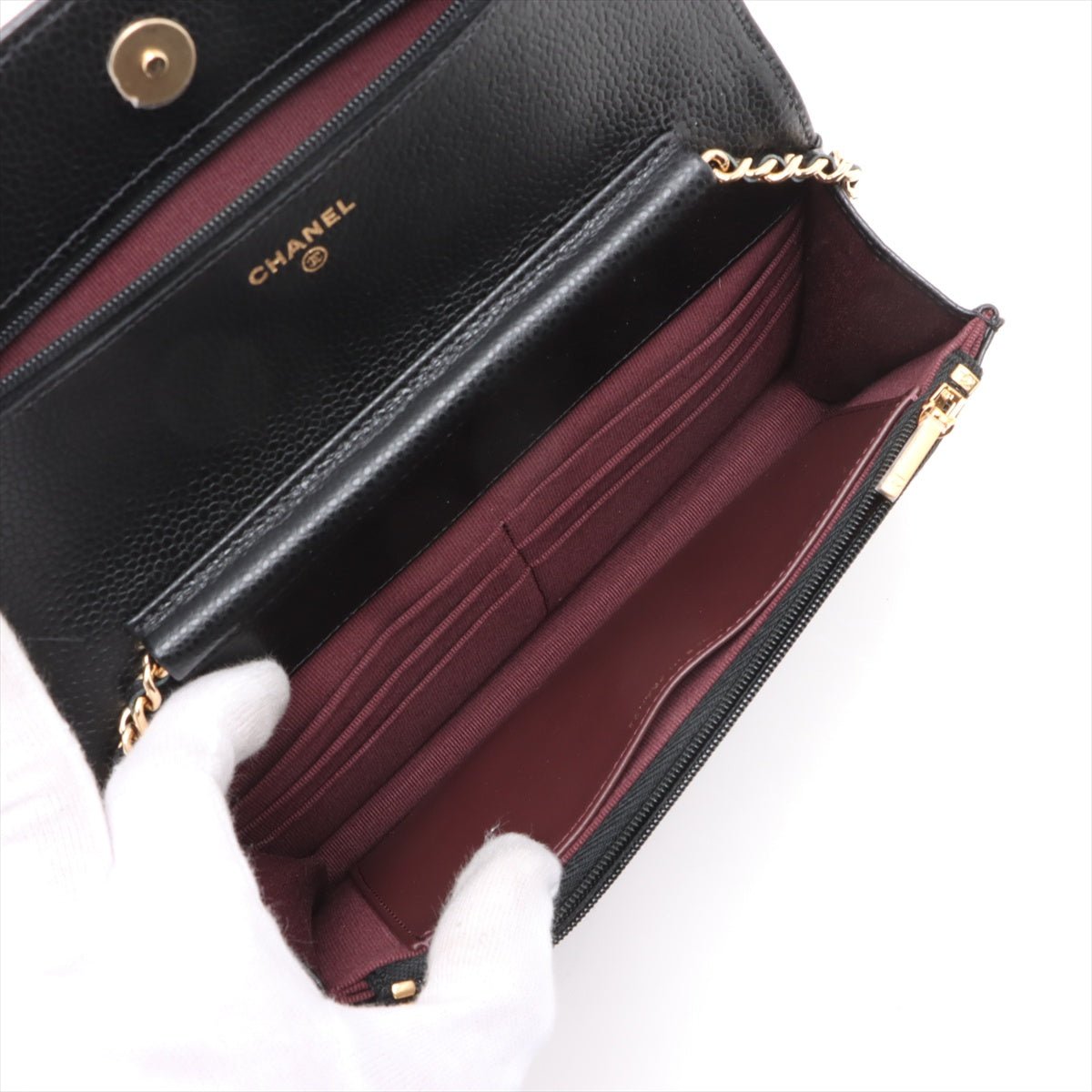 Second hand Chanel WOC Caviar Leather Quilted Flap Crossbody Black - Tabita Bags