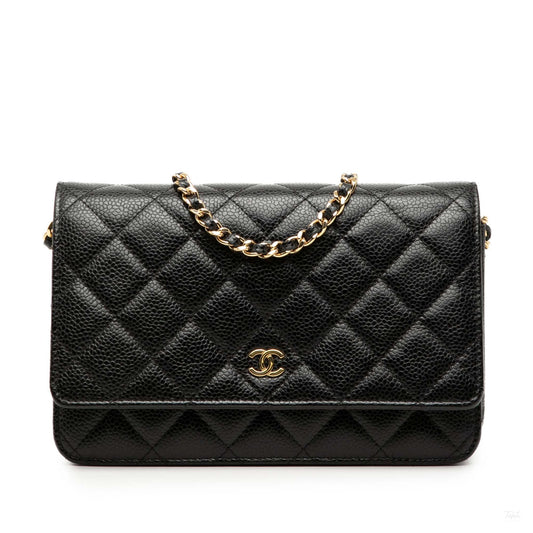 Second hand Chanel WOC Caviar Leather Quilted Flap Crossbody Black - Tabita Bags