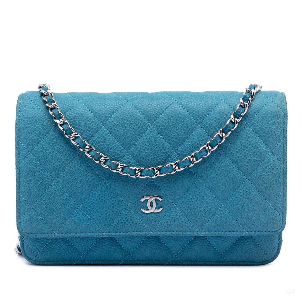 Second hand Chanel WOC Caviar Leather Quilted Flap Crossbody Blue - Tabita Bags
