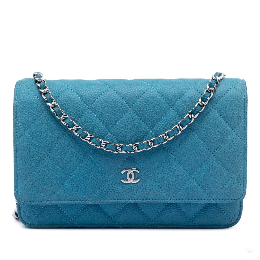 Second hand Chanel WOC Caviar Leather Quilted Flap Crossbody Blue - Tabita Bags