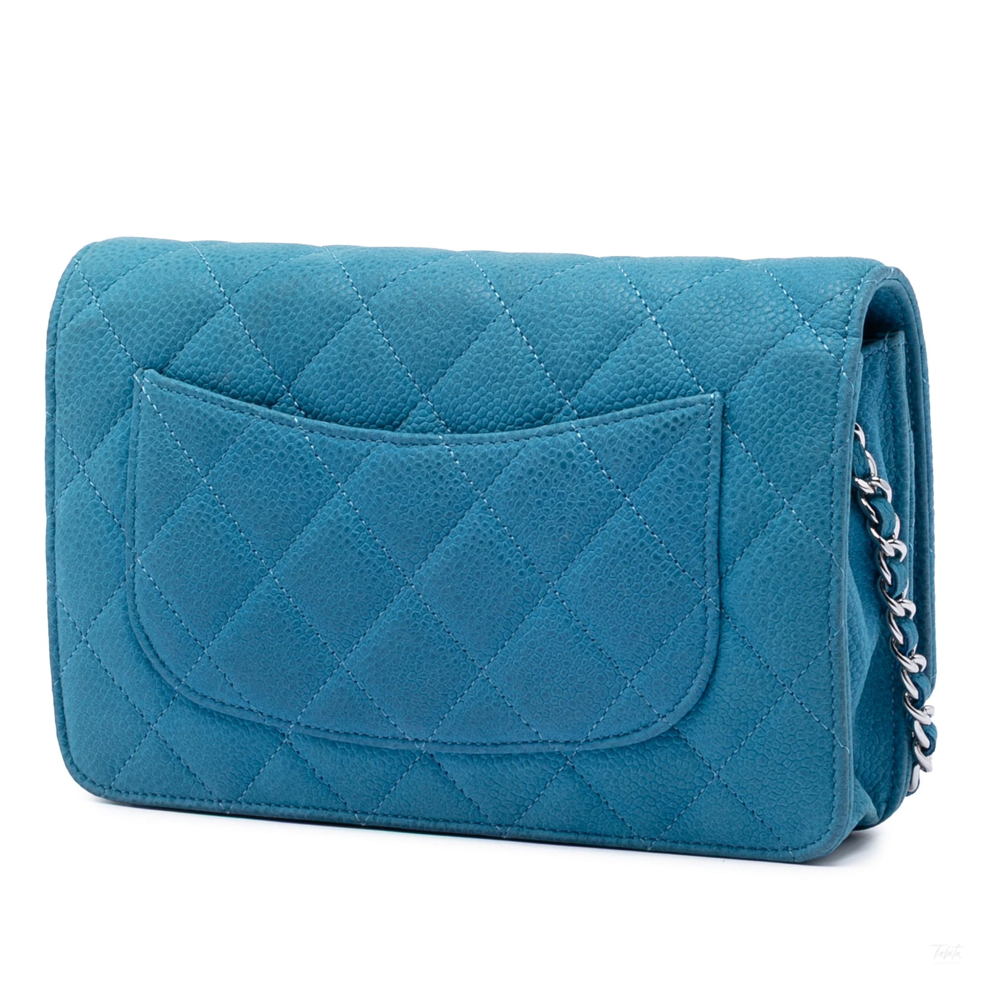 Second hand Chanel WOC Caviar Leather Quilted Flap Crossbody Blue - Tabita Bags