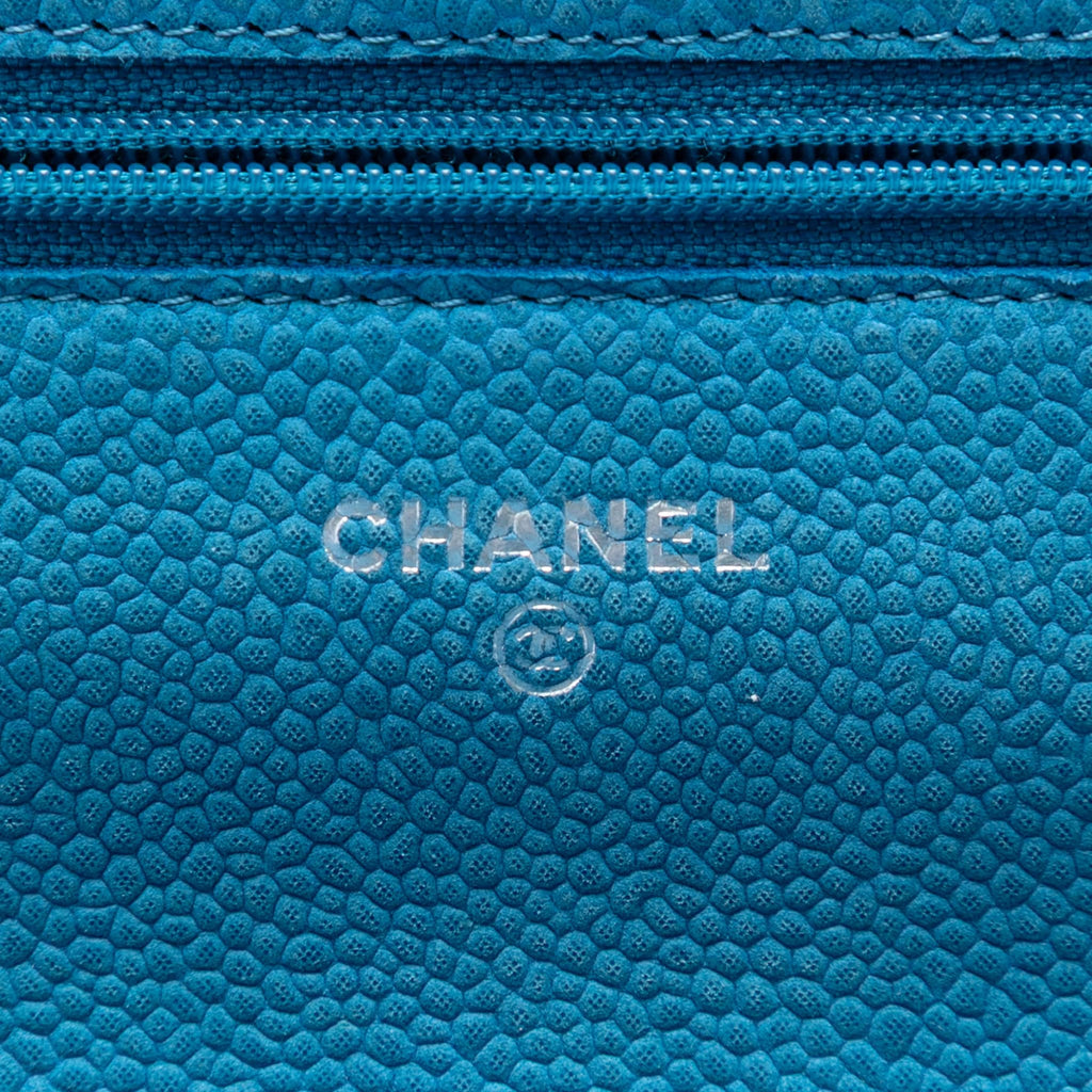 Second hand Chanel WOC Caviar Leather Quilted Flap Crossbody Blue - Tabita Bags