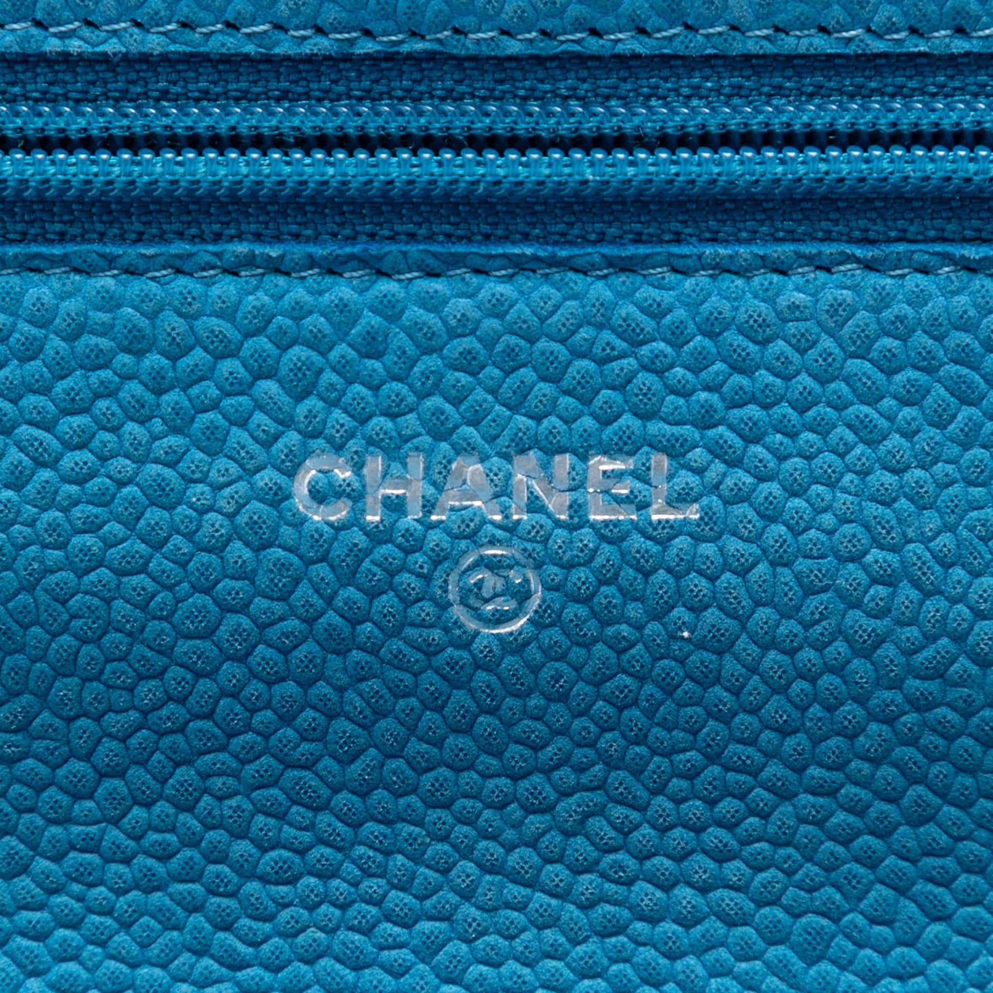 Second hand Chanel WOC Caviar Leather Quilted Flap Crossbody Blue - Tabita Bags