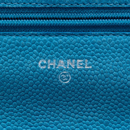 Second hand Chanel WOC Caviar Leather Quilted Flap Crossbody Blue - Tabita Bags