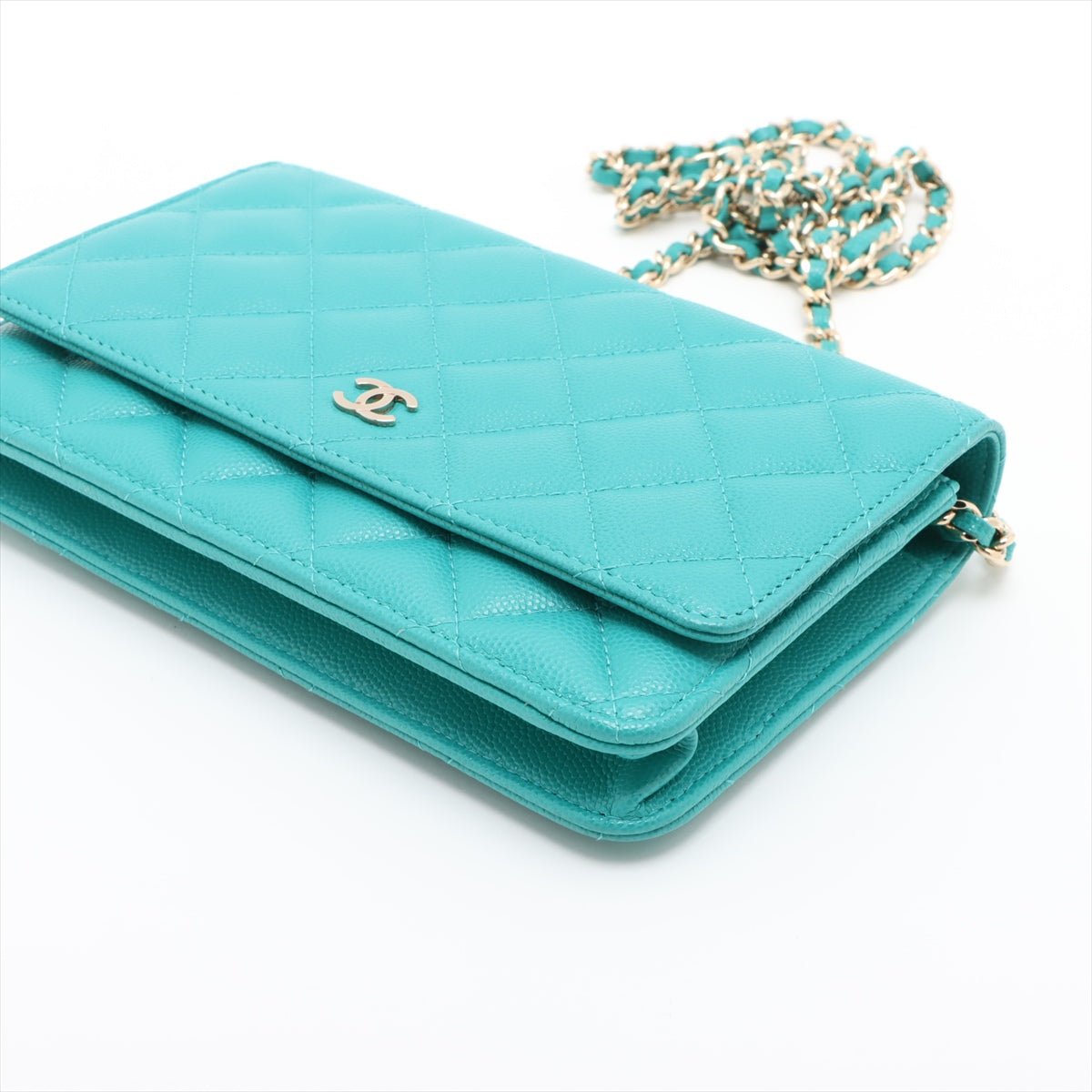Second hand Chanel WOC Caviar Leather Quilted Flap Crossbody Green - Tabita Bags