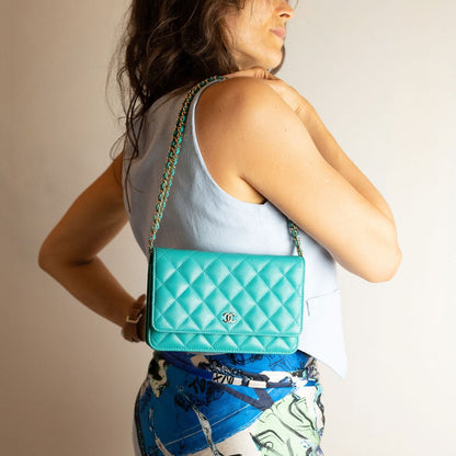 Second hand Chanel WOC Caviar Leather Quilted Flap Crossbody Green - Tabita Bags