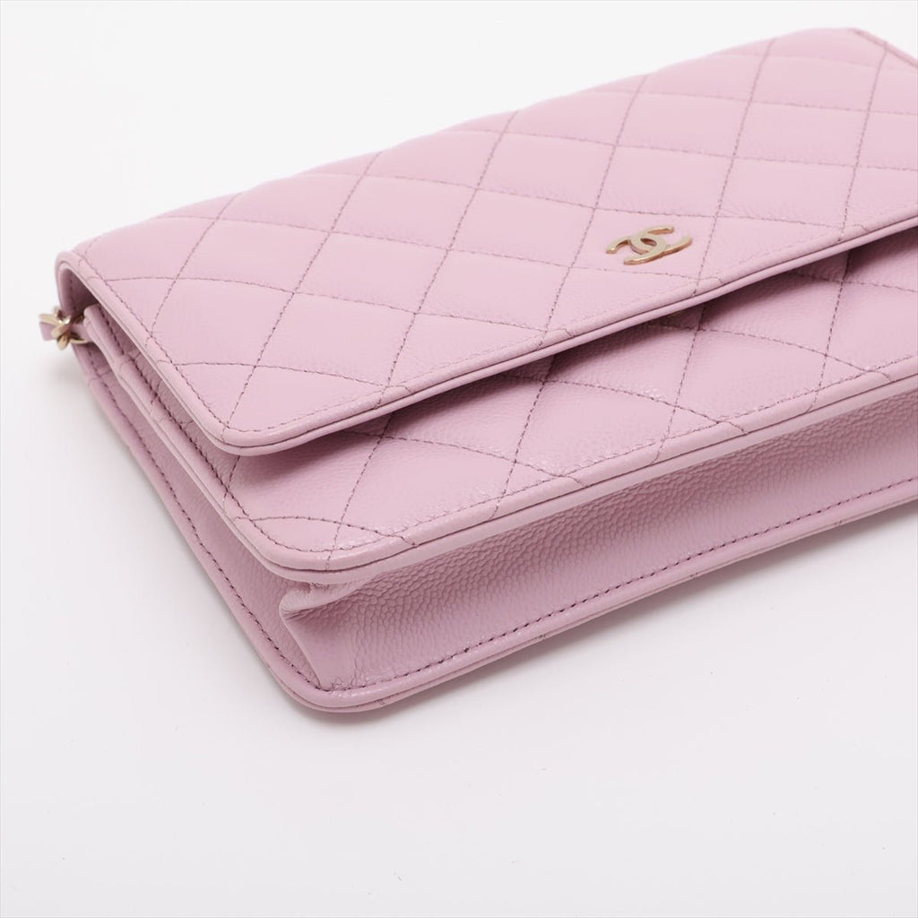 Second hand Chanel WOC Caviar Leather Quilted Flap Crossbody Pink - Tabita Bags