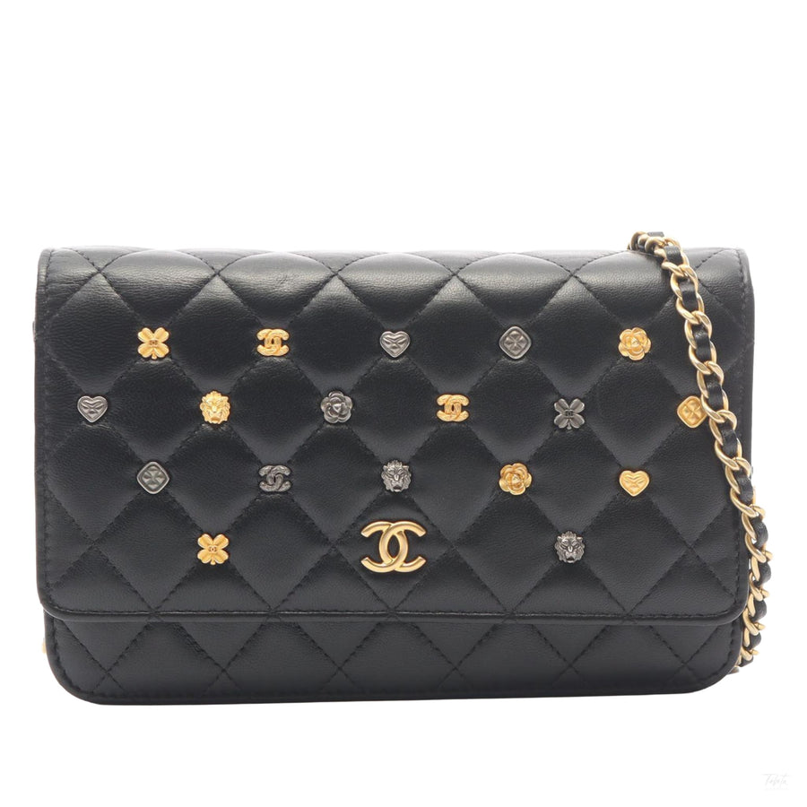 Second hand Chanel WOC Lambskin Leather 18K Lucky Charms Quilted Flap Crossbody Black - Tabita Bags