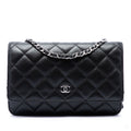 Second hand Chanel WOC Lambskin Leather Quilted Flap Crossbody Black - Tabita Bags