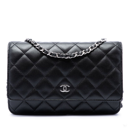 Second hand Chanel WOC Lambskin Leather Quilted Flap Crossbody Black - Tabita Bags